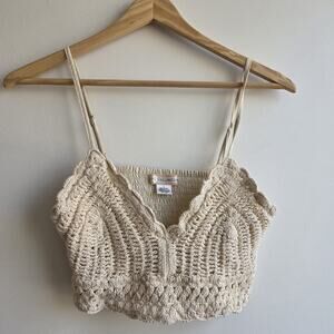 B.O.G Collective Cream Crochet Knit Cropped Bralette Top LRG Boho Festival Beach